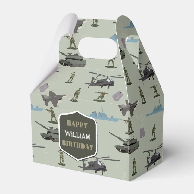 Army Military Camouflage Green Camo Birthday Favor Boxes (Front Side)