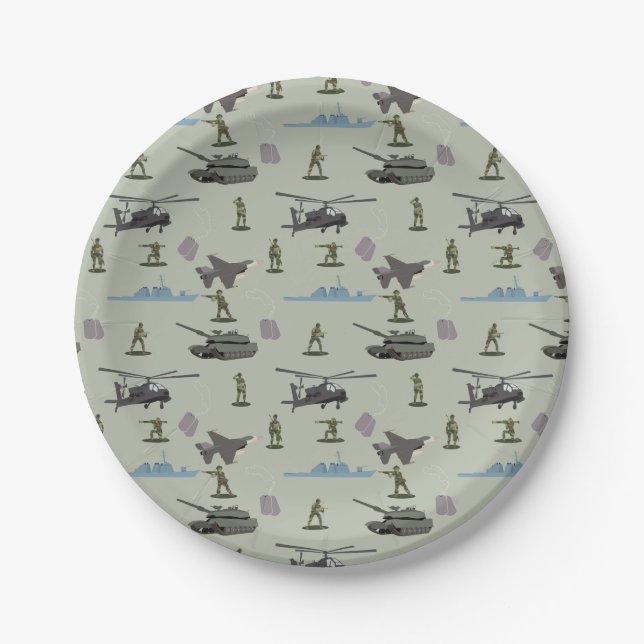 Army Military Camouflage Green Camo Birthday Paper Plates (Front)