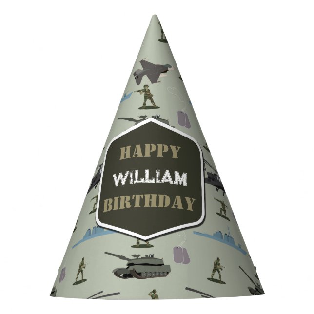 Army Military Camouflage Green Camo Birthday Party Hat (Front)