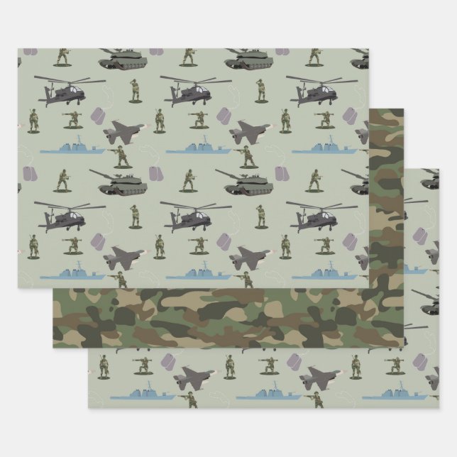 Army Military Camouflage Green Camo Birthday Wrapping Paper Sheets (Set)