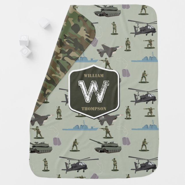 Army Military Camouflage Green Camo Pattern Baby Blanket (In Situ)