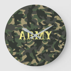 Army military camouflage green large clock