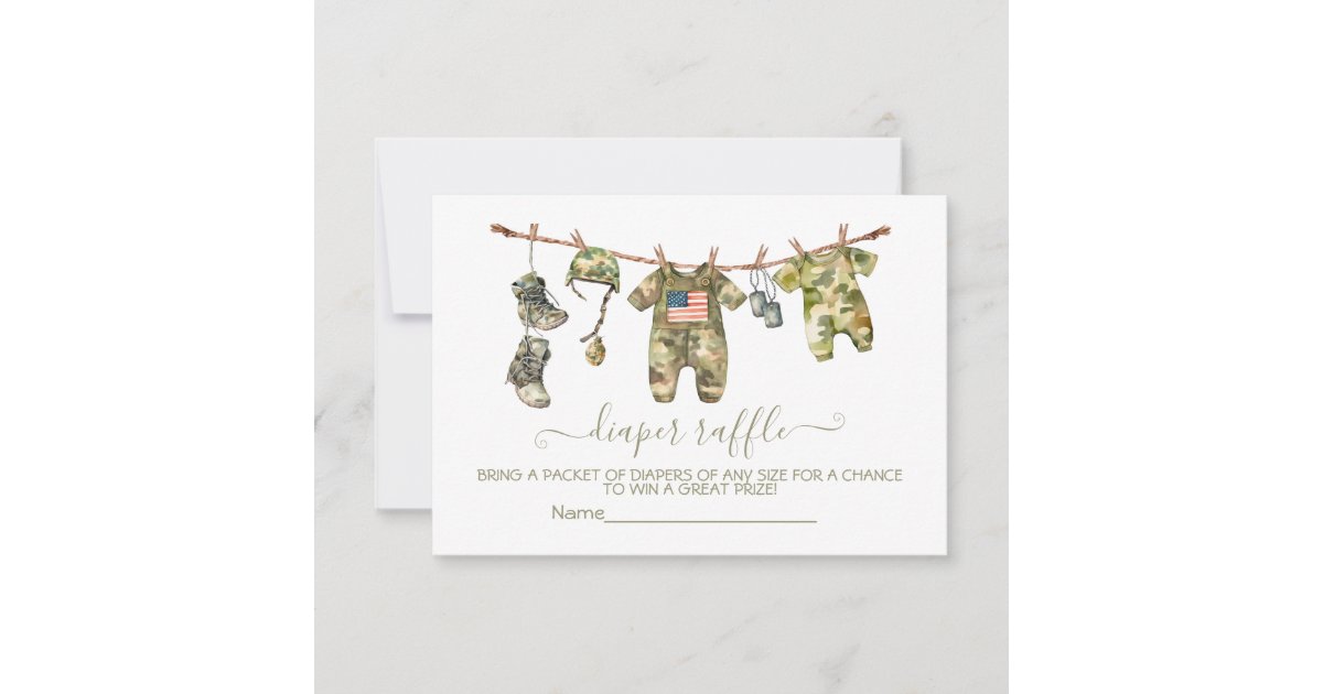 Clothes Line Raffle Army Military clothesline Diaper Raffle card | Zazzle
