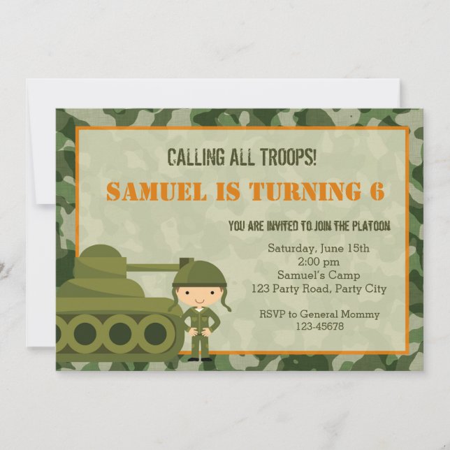 Army (Military) Invitation with Camouflage Soldier (Front)
