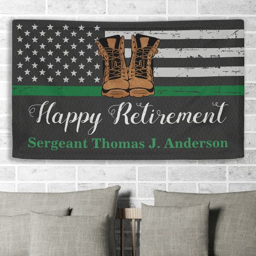 Army Military Retirement Leather Boots Green Line Banner