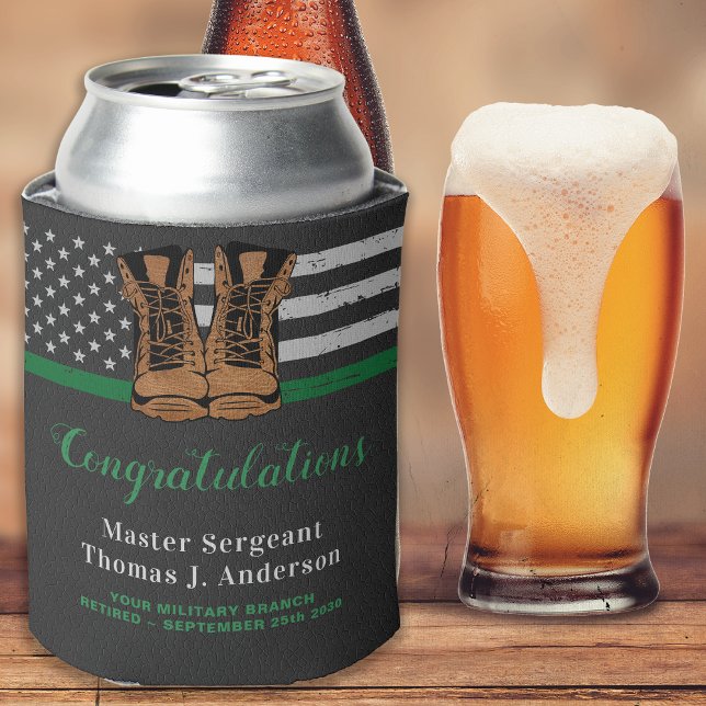 Army Military Retirement Leather Boots Green Line Can Cooler (Creator Uploaded)