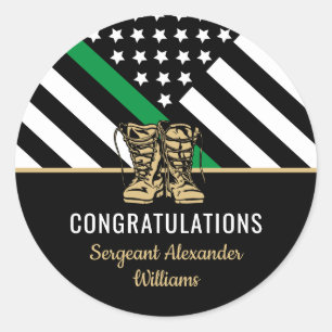 Army Military Retirement Thin Green Line Flag Classic Round Sticker