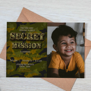 Army - Military - Soldier - Boy Birthday w/ Photo Invitation