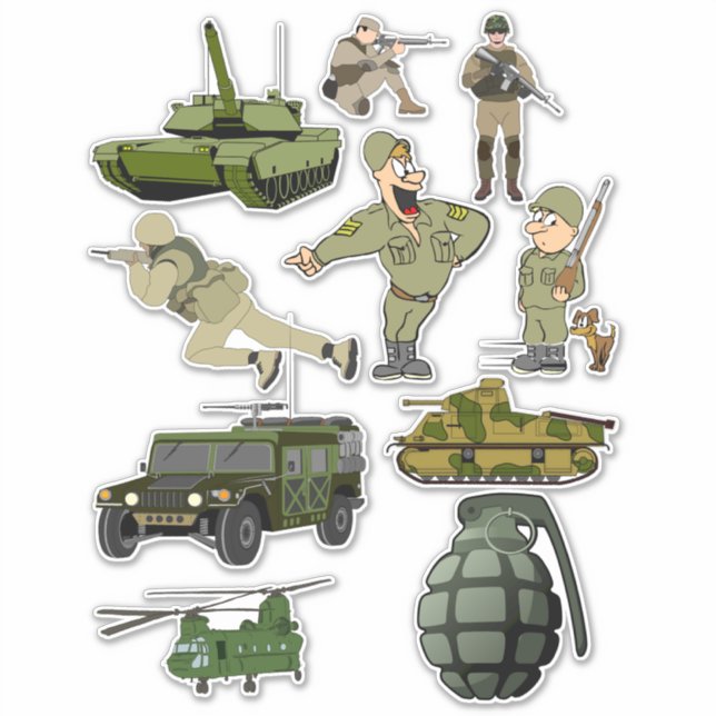 Army Military Soldiers Weapons Clipart Die Cuts Sticker (Front)