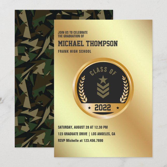 Army/Military themed Graduation Party Invitation (Front/Back)