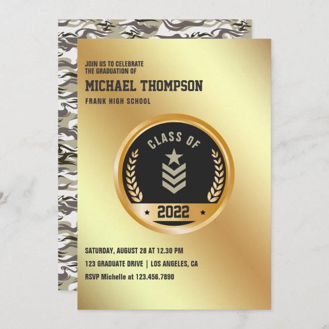 Army/Military themed Graduation Party Invitation (Front/Back)