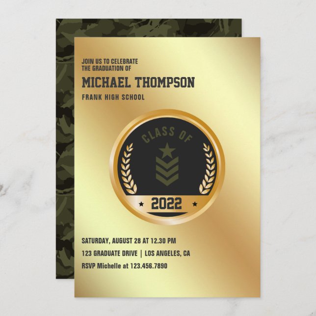 Army/Military themed Graduation Party Invitation (Front/Back)