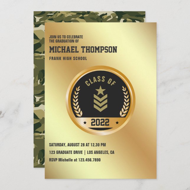 Army/Military themed Graduation Party Invitation (Front/Back)