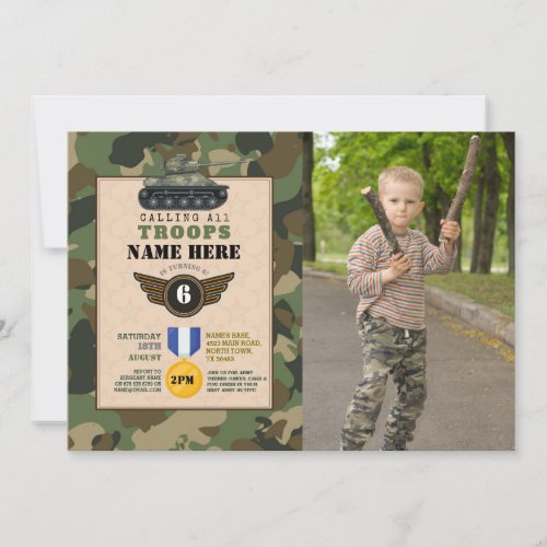 Army Military Troops Birthday Party Camo Invitation