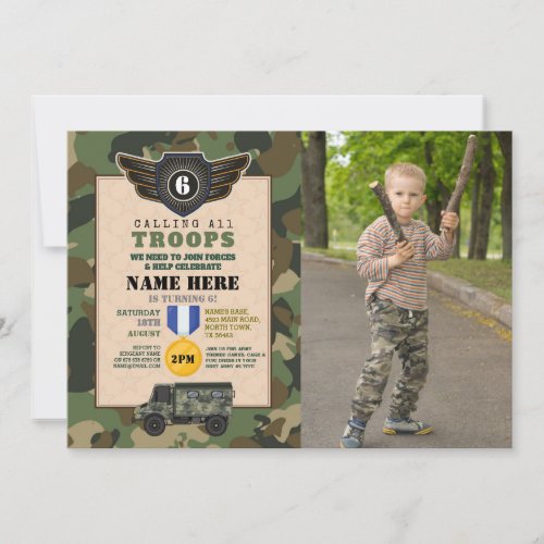 Army Military Troops Birthday Party Camo Invitation