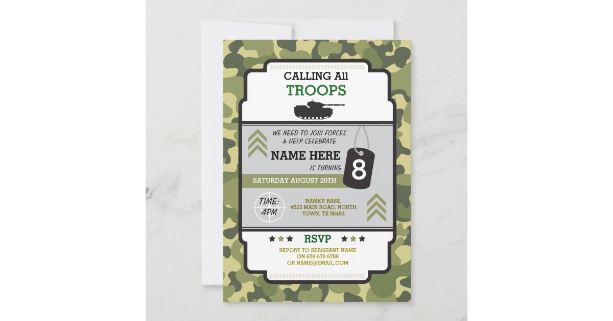 ARMY MILITARY TROOPS TANK INVITE BIRTHDAY PARTY | Zazzle