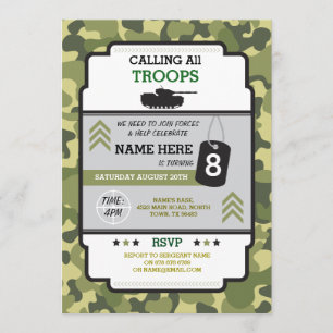 ARMY MILITARY TROOPS TANK INVITE BIRTHDAY PARTY