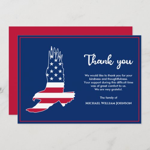 Army Military Veteran Funeral Eagle American Flag Thank You Card
