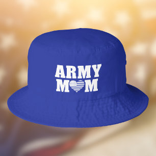 Army Mom Heart Shaped Flag Typography Blue White Bucket Hat
