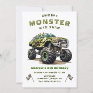Army Monster Truck Boy Birthday Invitation