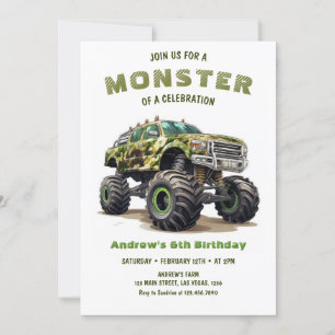 Army Monster Truck Boy Birthday Invitation