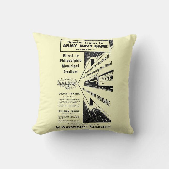 Army-Navy Game Via The Pennsylvania Railroad Throw Pillow (Front)