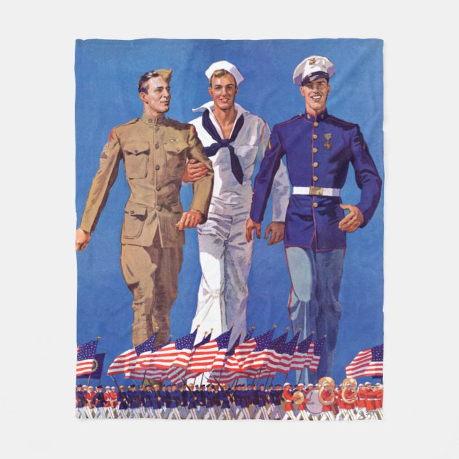 Army, Navy & Marines Fleece Blanket (Front)