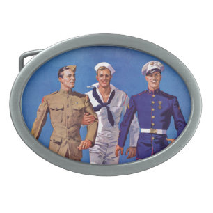Army, Navy & Marines Oval Belt Buckle