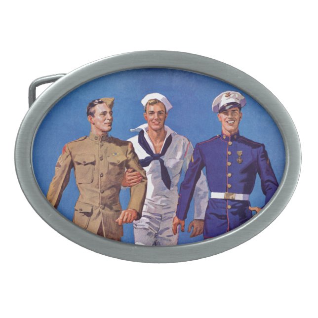 Army, Navy & Marines Oval Belt Buckle (Front)