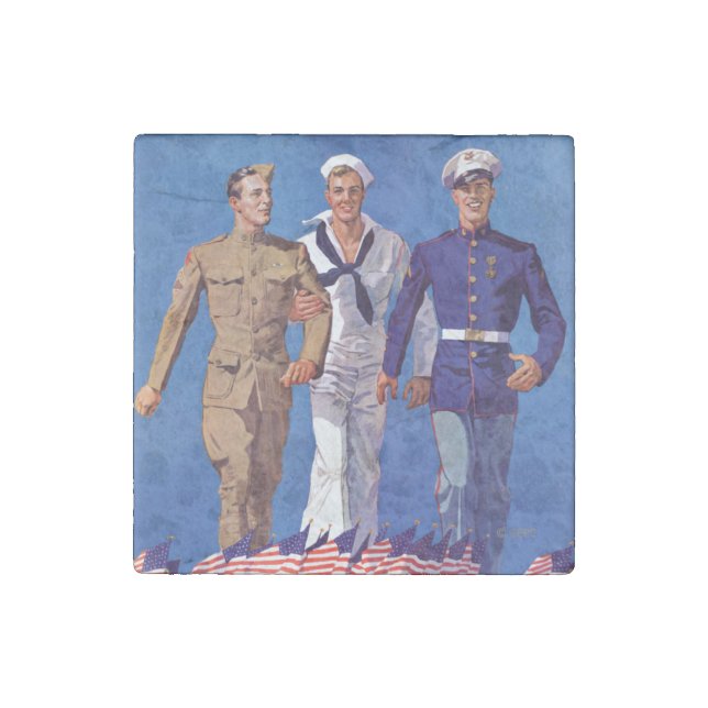 Army, Navy & Marines Stone Magnet (Front)