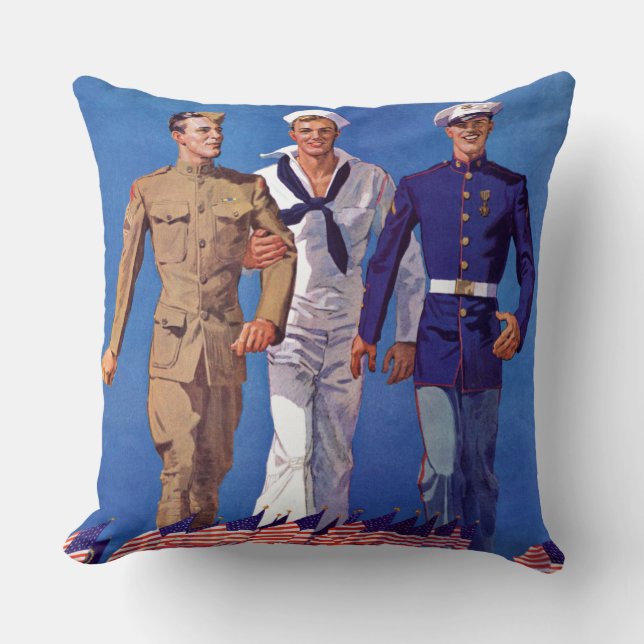 Army, Navy & Marines Throw Pillow (Front)