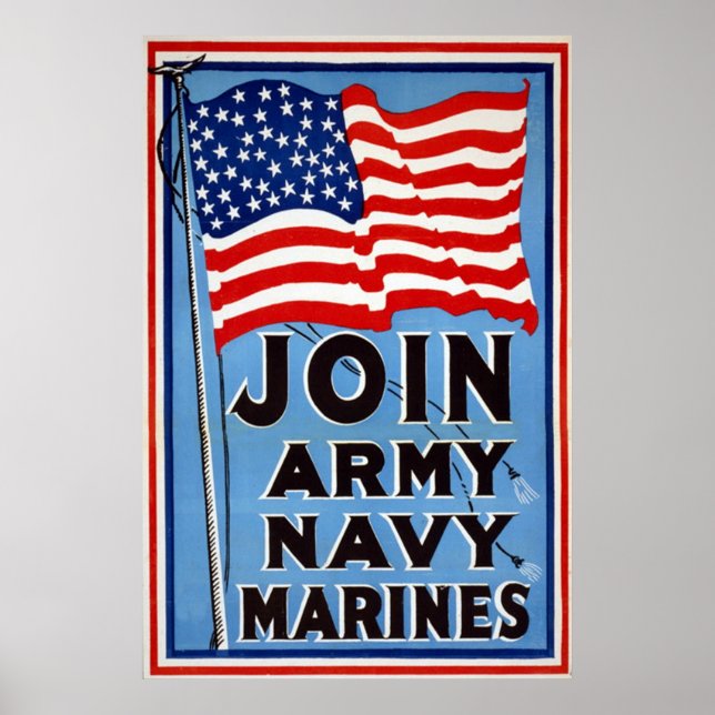Army Navy Marines~Vintage World War Poster (Front)