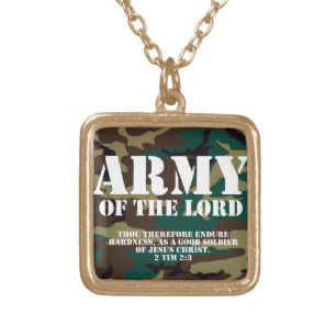 Army of the Lord, Bible Scripture Camo Gold Plated Necklace