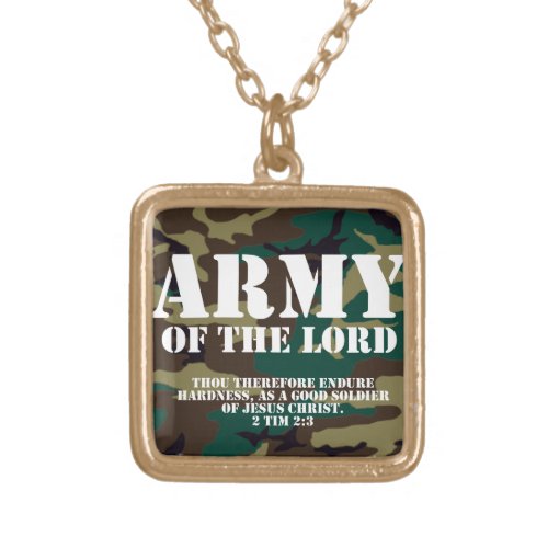 Army of the Lord Bible Scripture Camo Gold Plated Necklace