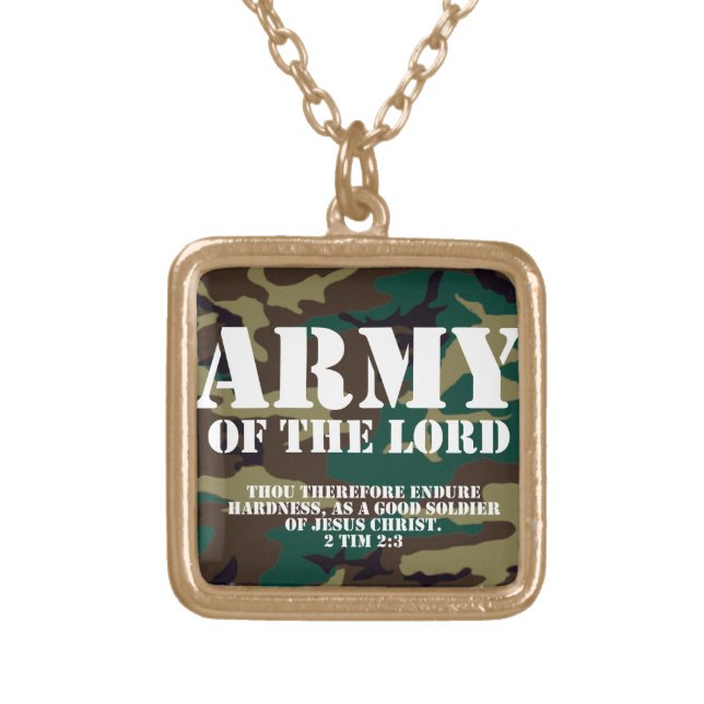 Army of the Lord, Bible Scripture Camo Gold Plated Necklace (Front)