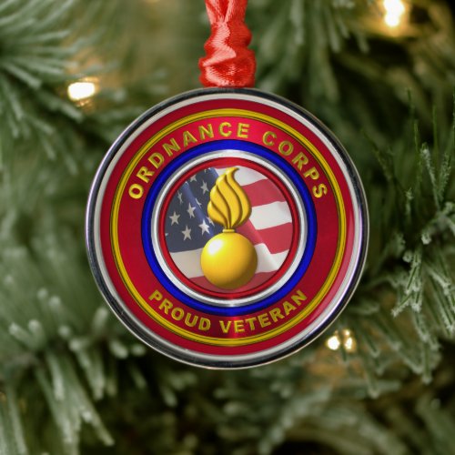 Army Ordnance Corps Veteran Christmas Metal Ornament