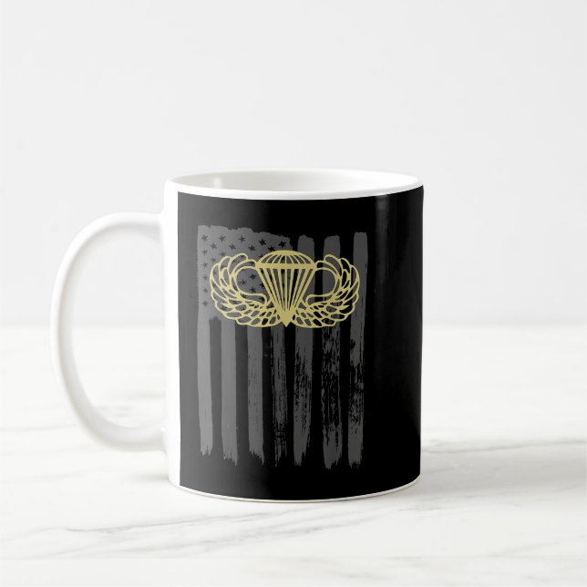 Army Parachute wings badge and US Flag airborne  Coffee Mug (Left)