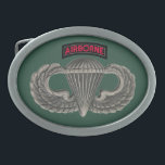 Army Parachutist Oval Belt Buckle<br><div class="desc">This item is decorated with the Army Parachutist badge and the Airborne tab. Attribution for badge design: RekonDog at en.wikipedia.</div>