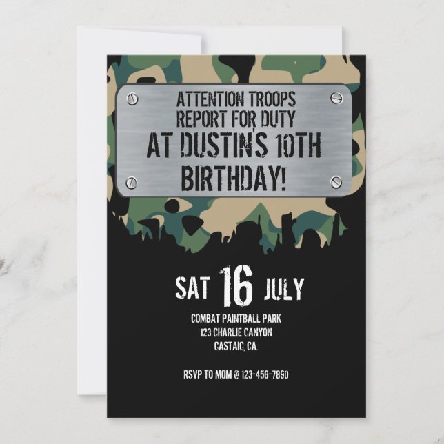 ARMY PARTY, Army Birthday Invitation, Army InvitE (Front)