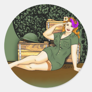 Army Pin-Up Classic Round Sticker