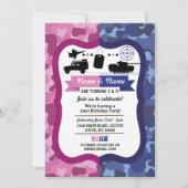 Army Pink & Blue Girls & Boys Birthday Party Invitation (Front)