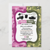 Army Pink & Green Girls & Boys Birthday Party Invitation (Front)