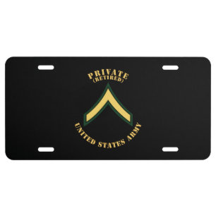 Army - Private - PV2 - Retired - Flat License Plate