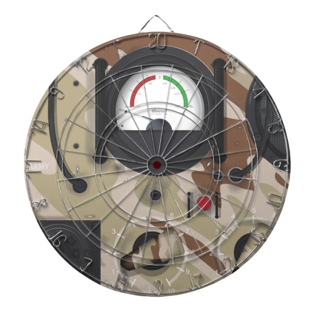 Army Radio desert camouflage. Dartboard With Darts (Front)