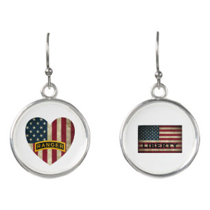Army Ranger School Tab American Heart Flag Earrings