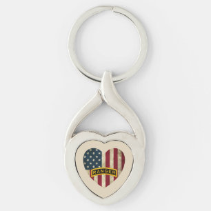 Army Ranger School Tab American Heart Flag Keychain