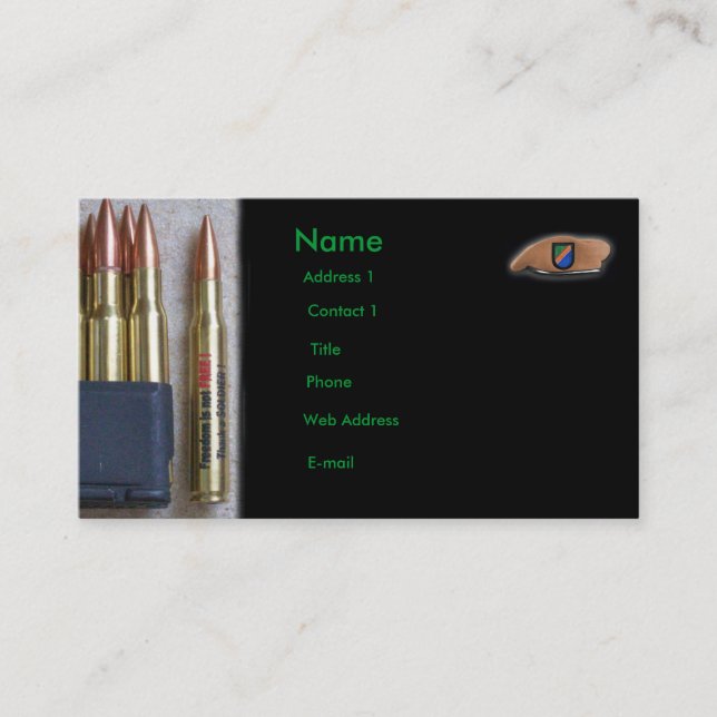 army rangers iraq vfw vet  Business Card GI nra (Front)