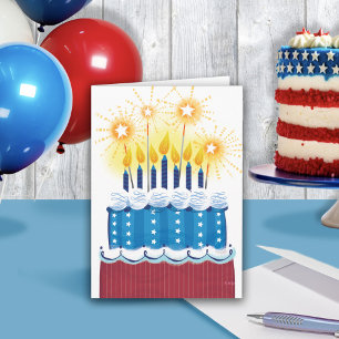 Army Red White Blue Candle Cake Celebrate Birthday Card