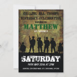 Army Rustic Camouflage Soldiers Kids Birthday Invitation<br><div class="desc">Personalized kids army birthday invitations with a rustic camouflage background and a silhouette of soldiers and military font,  customize the details on the right side of the screen with your own information.</div>