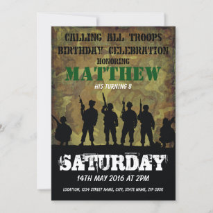 Army Rustic Camouflage Soldiers Kids Birthday Invitation